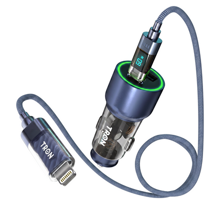 TRON 48W Dual Port Transparent Car Charger, USB-C + A Fast Charger for 12V/24V