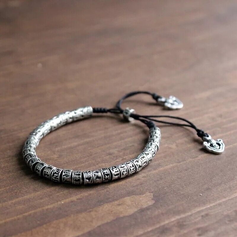 Men Bracelets Brass Traditional Tibetan Buddhism Six Words Mantra Amulets Beaded