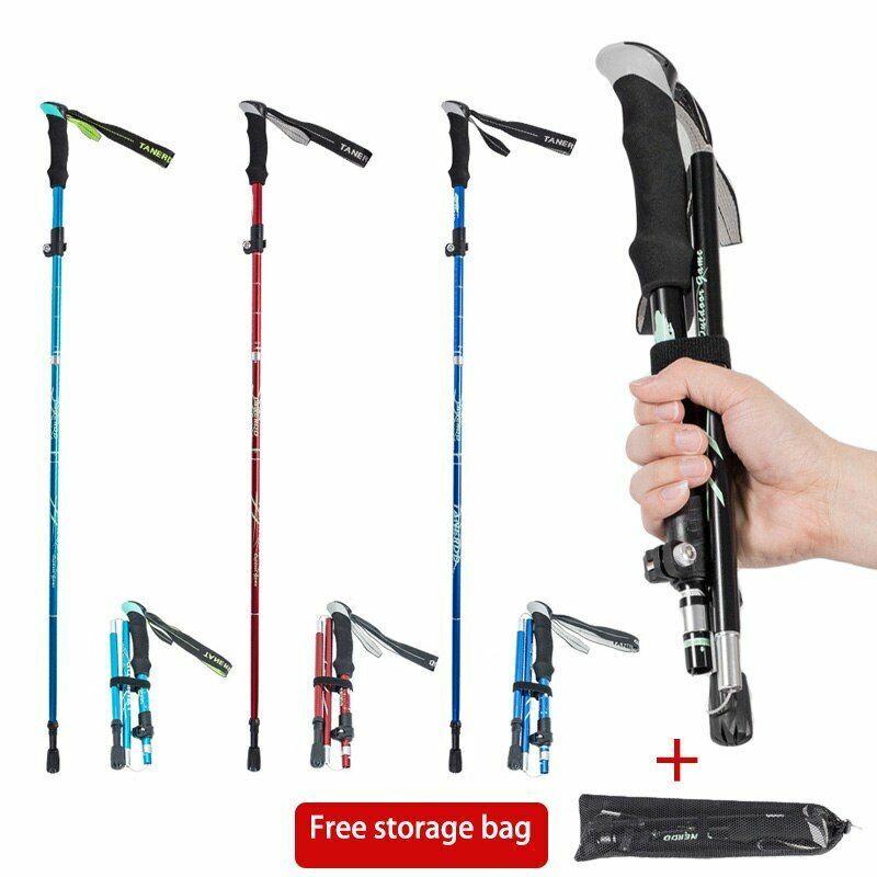 Folding Trekking Pole Portable Walking Stick Outdoor Climbing Hiking Adult Blue