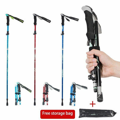 Folding Trekking Pole Portable Walking Stick Outdoor Climbing Hiking Adult Blue