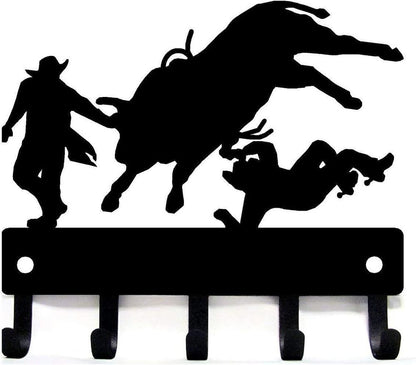 Cowboy Bull Rider Rodeo Clowns - Key Rack Hanger - 9 inch Wide Metal Wall Art