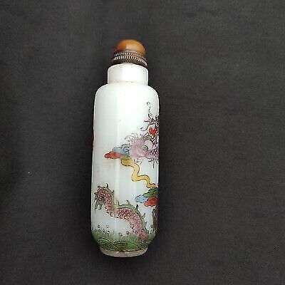 chinese antique collected dragon figurine Painted Glass Snuff Bottle Multi-Color