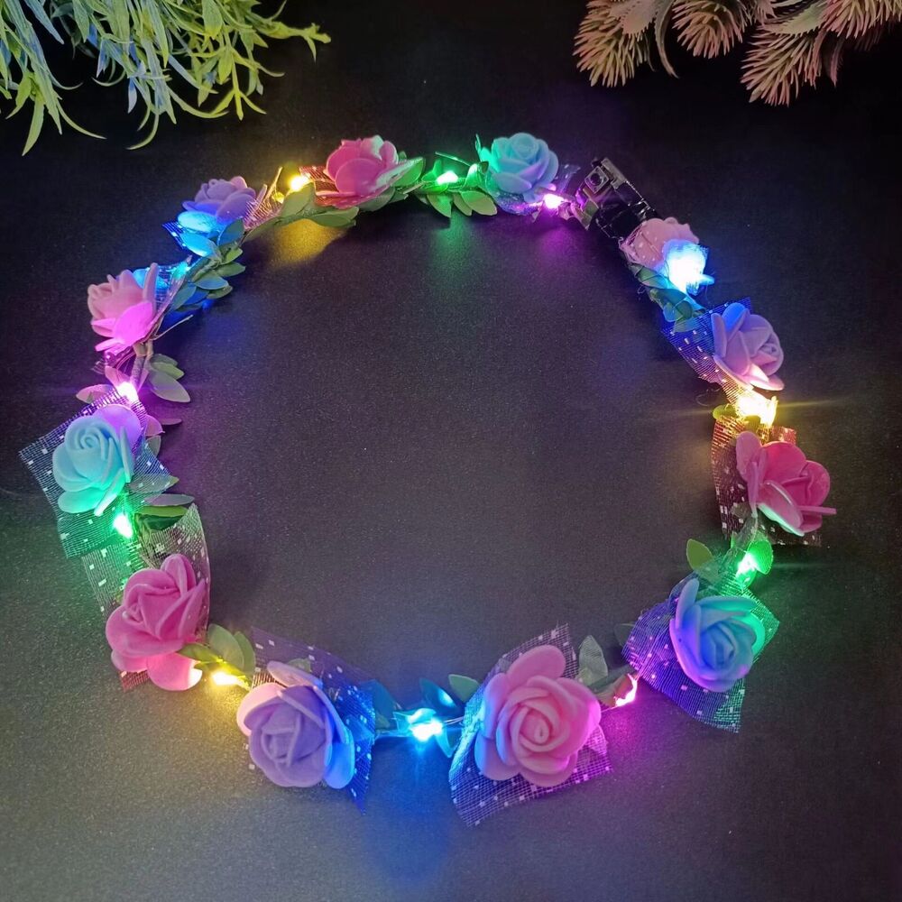 Flower Headband Glowing Garland Wedding Party Crown LED Lights Luminous Headwear