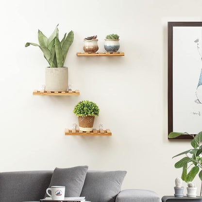 Small Bamboo Floating Shelves Wall Hanging Rack Holder Storage Home Decor 3 Pcs