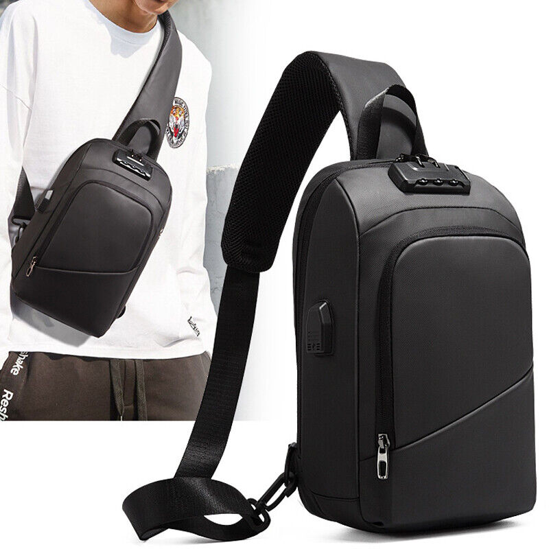 Men's Sling Backpack Oxford cloth Waterproof&Anti-theft Crossbody Sport Bags USB