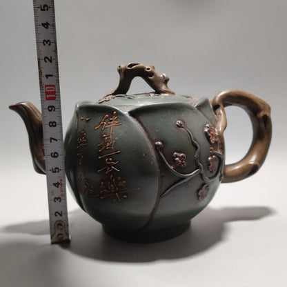 Vintage Chinese Yixing Purple Clay Teapot Zisha Ceramic Peach Blossom Tea Set