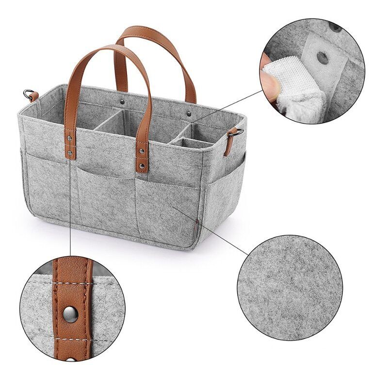 Baby Felt Storage Nursery Basket Bag Handle Nappy Kids Storage Pocket
