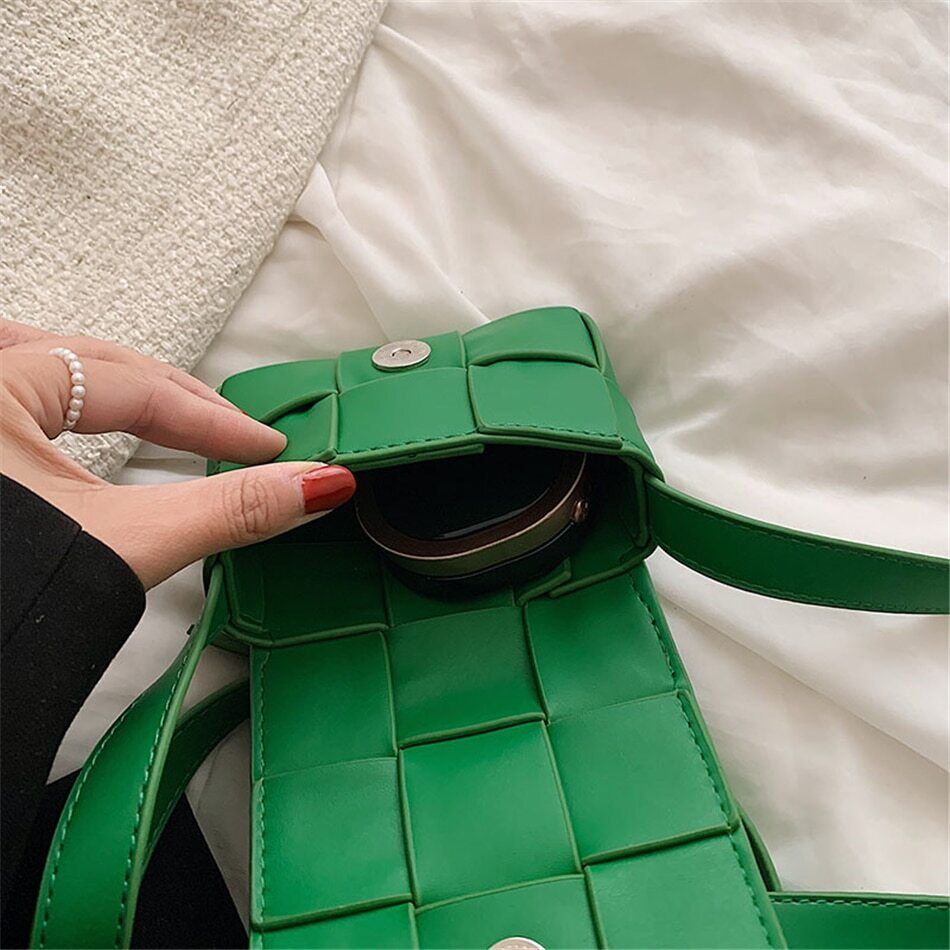 Mini Ladies Square Weave Bag PU Leather Shoulder Crossbody Bags Women Handbags