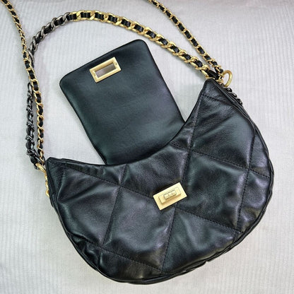 Quilted Lambskin Leather Hobo Purse Shoulder Bag Tote Handbag w/ Chains Fashion