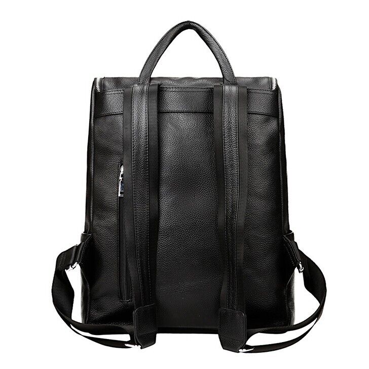 Top Cow Leather Black Men's bag, Soft Leather Large Capacity Backpack Travel Bag