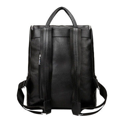 Top Cow Leather Black Men's bag, Soft Leather Large Capacity Backpack Travel Bag