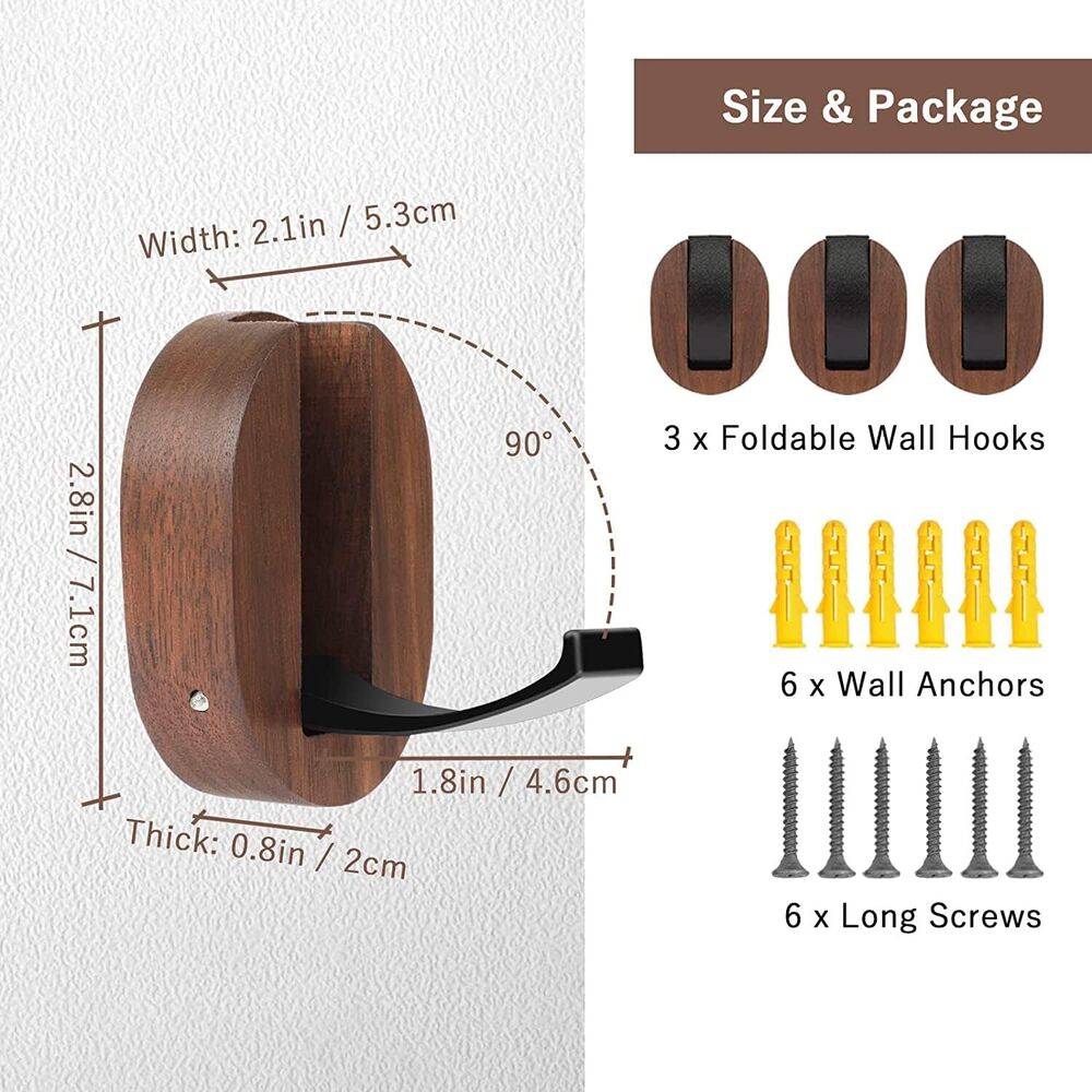 Rustic Wooden Folding Coat Hooks Hanging Aluminum Alloy Hat Bag Backpack Purse
