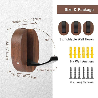 Rustic Wooden Folding Coat Hooks Hanging Aluminum Alloy Hat Bag Backpack Purse