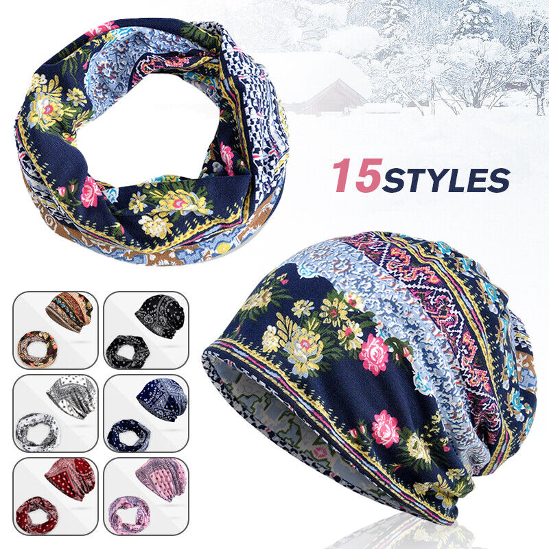 Women Floral Baggy Slouchy Beanie Hat Headwear Scarf Snood Hat Cancer Chemo Caps