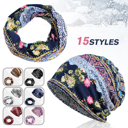 Women Floral Baggy Slouchy Beanie Hat Headwear Scarf Snood Hat Cancer Chemo Caps