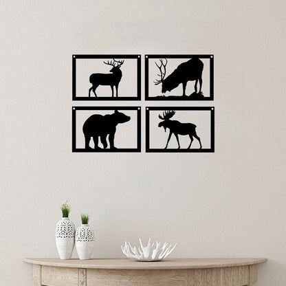 Set of 4 Wildlife Art - Bear Elk Deer Moose Wall Stickers Pretty Artwork Shape