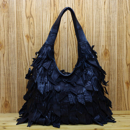 Designer Genuine Leather Colorful Tassel Handbag Underarm bag Women Shoulder Bag