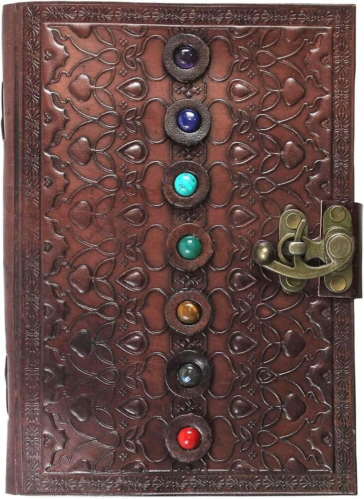 Leather Journal of Shadows Supernatural Notebook with Chakra Gem Stones Crystals