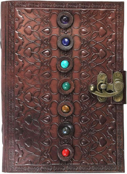 Leather Journal of Shadows Supernatural Notebook with Chakra Gem Stones Crystals