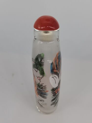 Chinese Old Beijing Glaze Inside Painting Snuff Bottle Painted Tiger Pattern