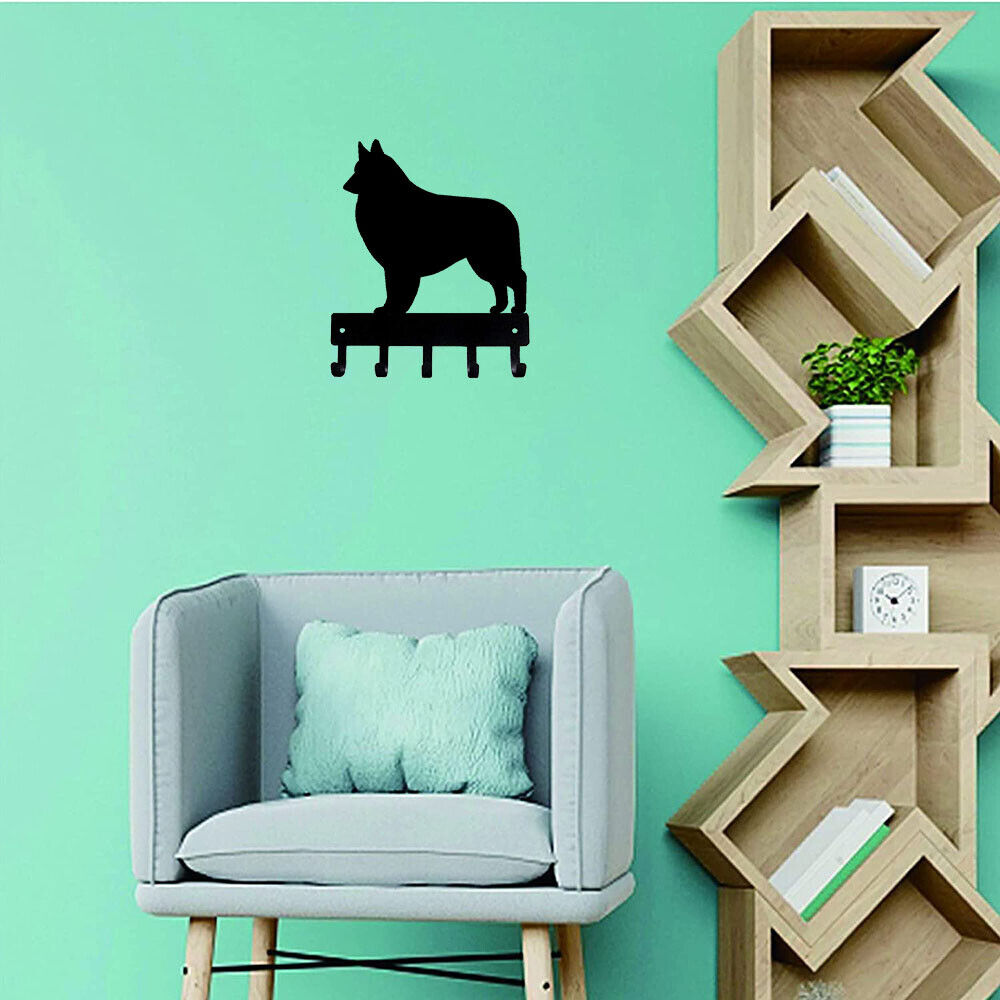 Belgian Tervuren Dog Key Rack & Leash Hanger - 9 inch Wide Metal Wall Art