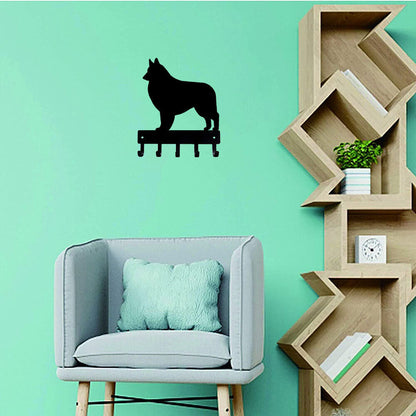 Belgian Tervuren Dog Key Rack & Leash Hanger - 9 inch Wide Metal Wall Art