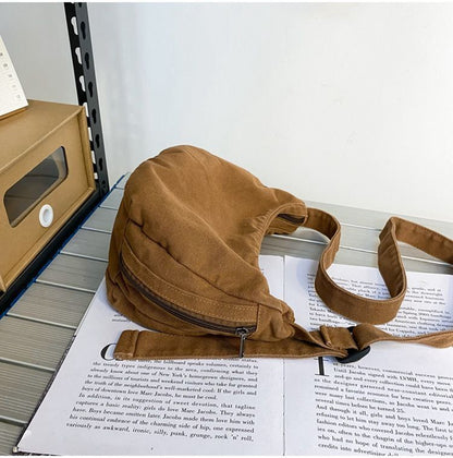 Canvas Fabric Small Side Sling Shoulder Bag Student Cotton Soft Cloth Crossbody