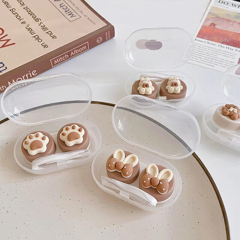 Women Contact Lens Case Plastic Lovely Cat Paw Container Storage Box 6.4x4x2.5cm
