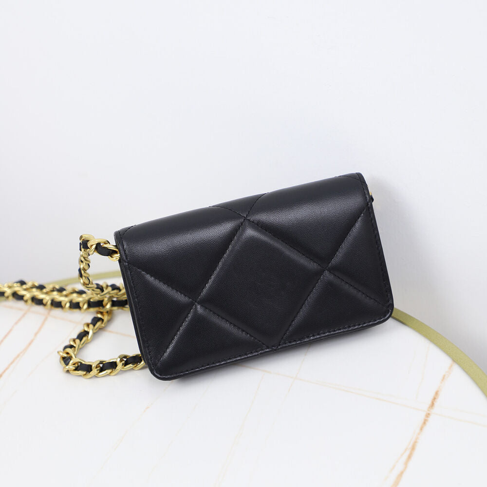 Quilted Lambskin Leather Flap Phone Wallet on Chain Purse Crossbody Shoulder Bag