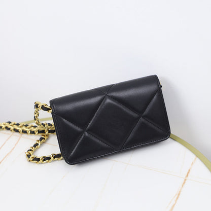 Quilted Lambskin Leather Flap Phone Wallet on Chain Purse Crossbody Shoulder Bag