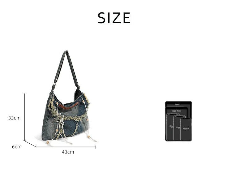 Washed Denim Jeans Totes Women Shoulder Bags Student Shopping Bag Handbags
