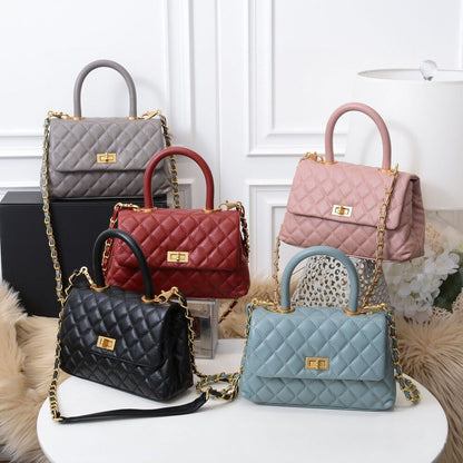20/26/28 Quilted Real Leather Flap Purse Tote Shoulder Bag Handbag w/ Chains