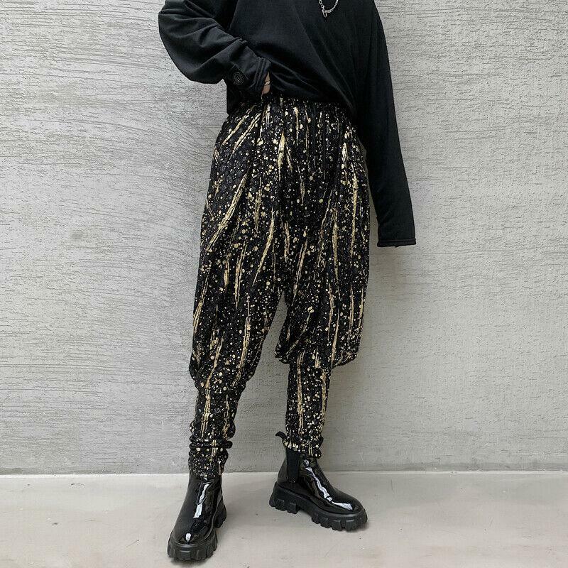 Sequins Men Pants Harem Hiphop Baggy Harajuku Gold Stage Party trousers pants