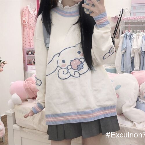 Sanrio Cinnamoroll loose Sweater 2023 casual Knitting Coat JK Girls sweet tops