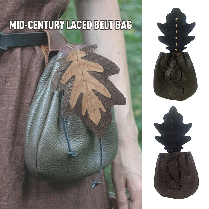 Retro Medieval PU Leather Drawstring Waist Bag Coin Tobacco Wallet Cosplay Props