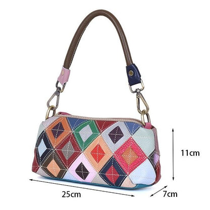 100% Genuine Leather Colorful Patchwork Underarm bag, Women's Shoulder Bag