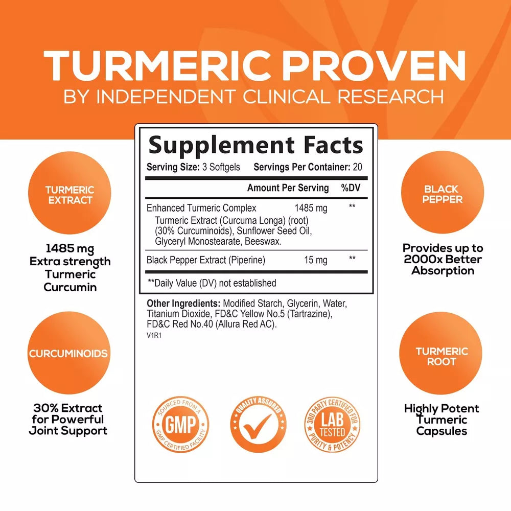 Turmeric curcumin softgel 1500 mg extra strength Black pepper