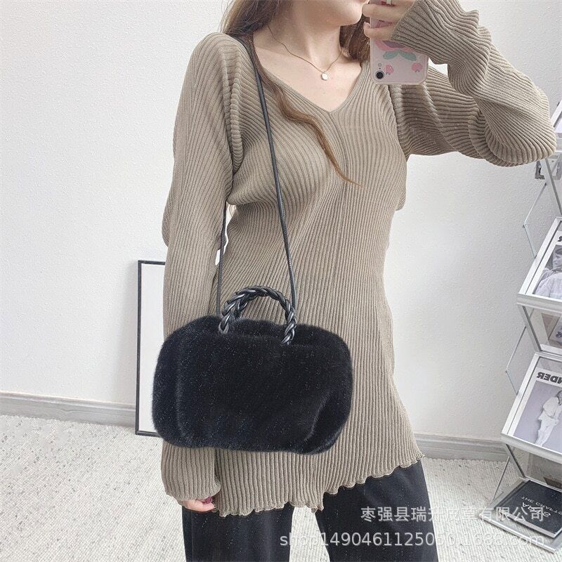 Faux Fur Small Tote Women Handbags Shoulder Crossbody Bags Plush Purse Winter
