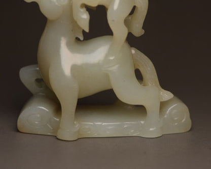 Chinese Hetian Jade Hand Carving Horse Statue Nice Figurines Collections Artwork