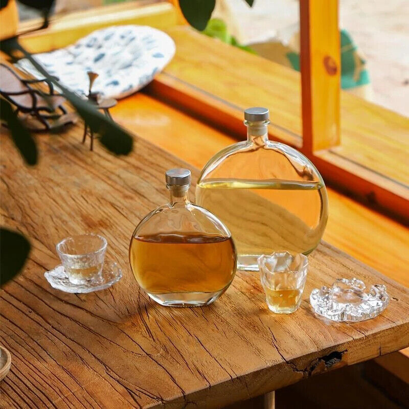 Sealed Glass Bottle Vodka Whisky Fruit Wine Green Plum Round Hip Flask 250 500ml