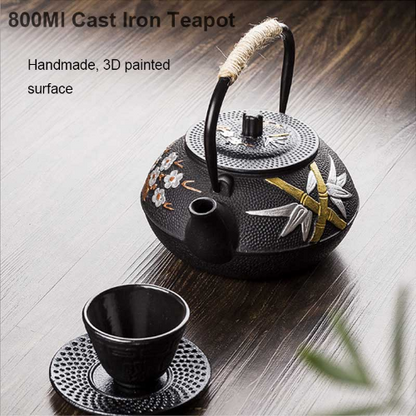 800MLCast Iron Teapot with Stainless Steel Infuser Strainer Cast Iron Tea Kettle