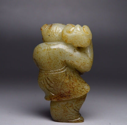 Collections Chinese Hetian Jade Hand Carving Children Statue Decor Nice Figurine