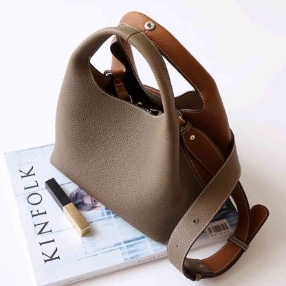 Patchwork Style Women Bucket Bag Texture Cowhide Bag High Grade Ladies Handbag