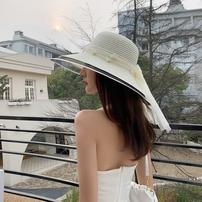 Foldable Wide Brim Floppy Girls Straw Hat Sun Hat Beach Summer Hat Protect Cap