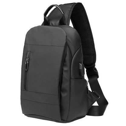 Men's Sling Backpack Oxford cloth Waterproof Crossbody Bag Black Daypack USBport