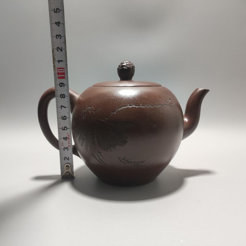 Vintage Chinese Yixing Purple Clay Teapot Zisha Ceremony Carving Guanyin Tea Set