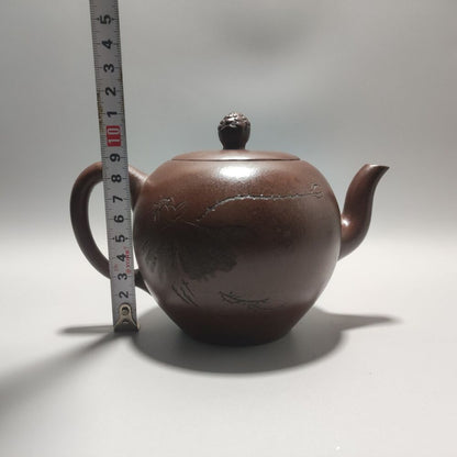 Vintage Chinese Yixing Purple Clay Teapot Zisha Ceremony Carving Guanyin Tea Set