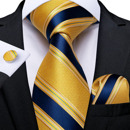 Men Necktie 3Pcs Luxury Striped Ties Cufflinks Pocket Square Wedding Accessories