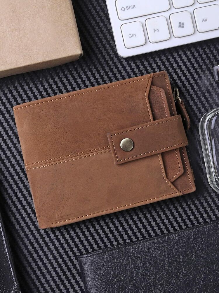 Brown Handmade Leather Wallet for Men RFID Blocking Purse Easy Open & Close Gift