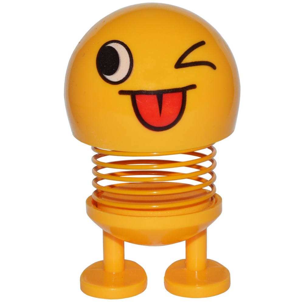 4-inch Smiley Face Bobblehead with Adhesive Feet for Mounting in Car, Cute Mini
